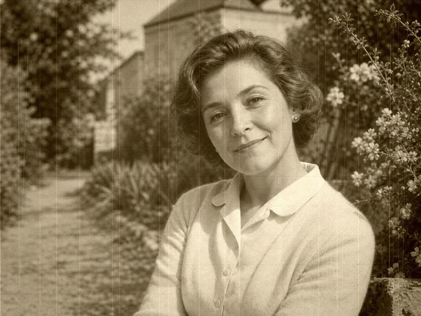 Portrait d'Élise dans le jardin familial avant restauration